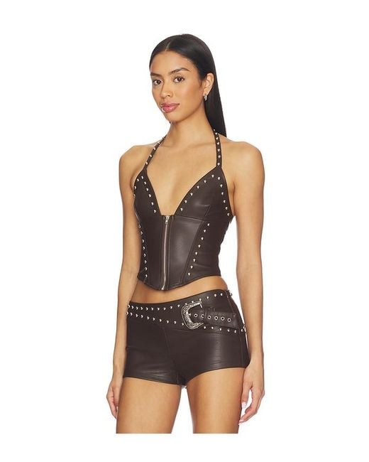 superdown Black Melisa Faux Leather Top