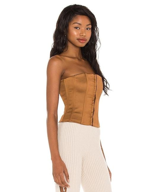 GUIZIO Brown Satin Corset Top