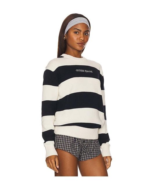Guess Black Long Sleeve Striped Sweater for men