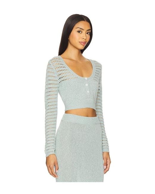 Matthew Bruch Multicolor Striped Mesh Long Sleeve Cropped Henley