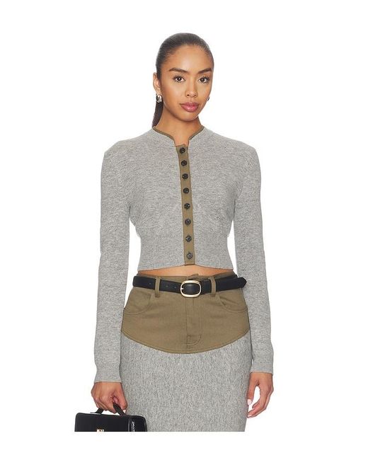 Self-Portrait Gray Contrast Placket Cardigan