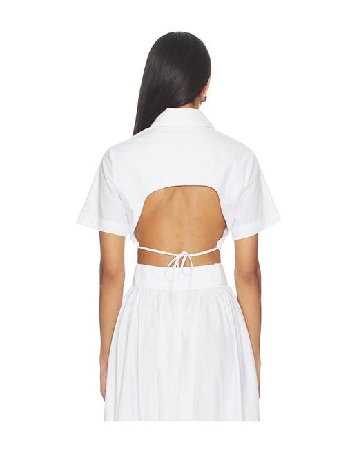 Matthew Bruch White Cropped Tie Back Button Up