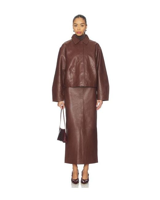 St. Agni Brown Leather Column Skirt