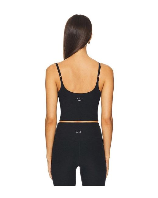 Beyond Yoga Black Spacedye Raised The Barre Shirred Cropped Tank Top
