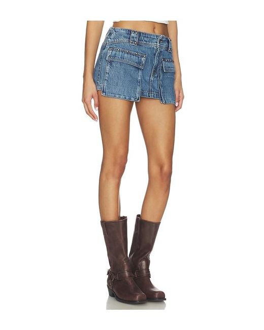 Free People Blue X We The Free Hera Studded Denim Mini Skirt