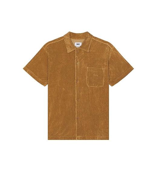 Obey Brown Terry Cloth Button Up Shirt for men
