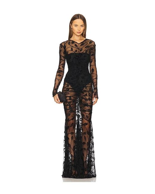Norma Kamali Black Langärmeliges Abendkleid Mit V-Ausschnitt, Raffung Vorn & Fishtail-Saum