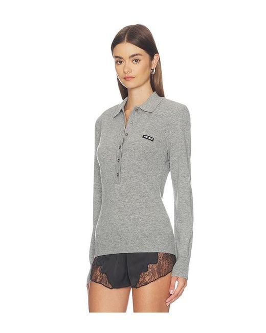 ROTATE BIRGER CHRISTENSEN Gray Wool Longleeve Polo