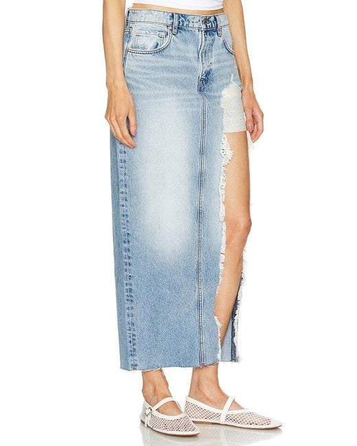 GRLFRND Blue Blanca Maxi Skirt With High Slit