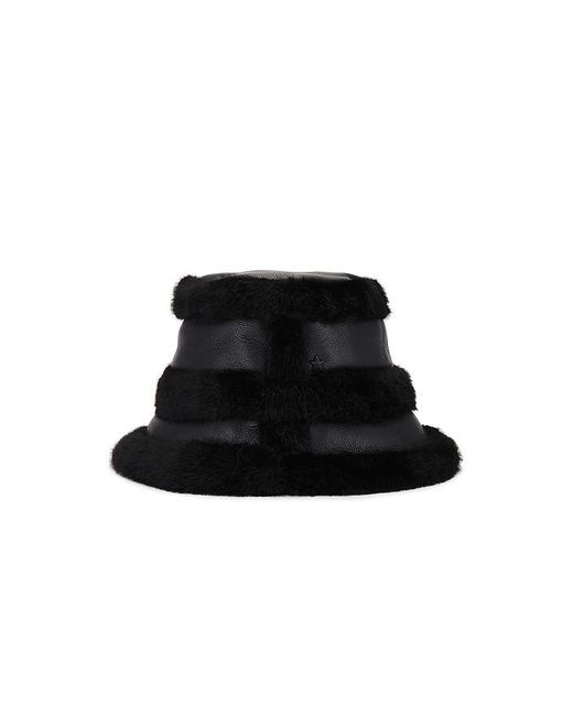 Jocelyn Black Faux Mink & Leather Bucket Hat