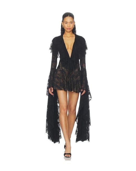 Norma Kamali Black Xl Sleeve Deep V Ruffle Mini Dress