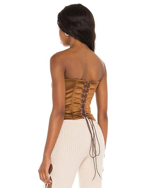 GUIZIO Brown Satin Corset Top