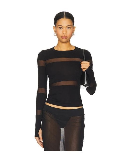 Michael Lauren Black Vex Long Sleeve Fitted Top
