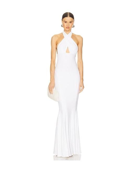 Norma Kamali White Halter Fishtail Gown