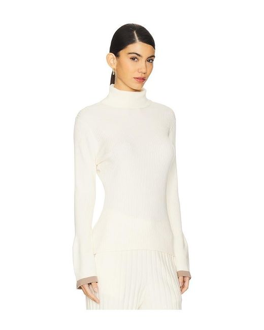 Varley White Ravena Rib Knit High Neck Top