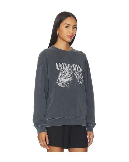 Anine Bing Blue Spencer Leopard Sweatshirt