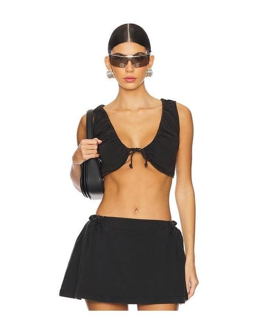 PRIVATE POLICY Black Washed Cotton Drawstring Crop Top