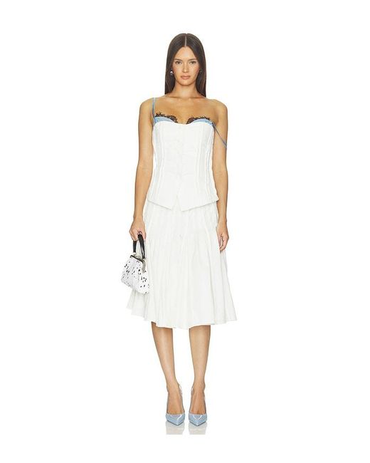Markgong White Strapless Button Up Top With Lace Trim