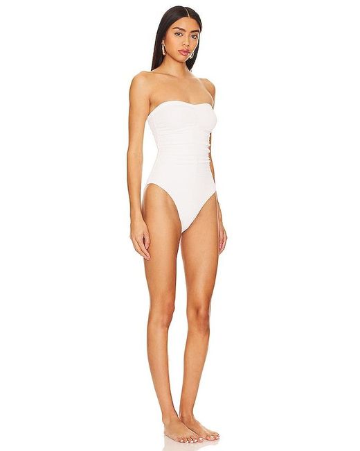 MILLY White Cabana Textured Ruched One Piece