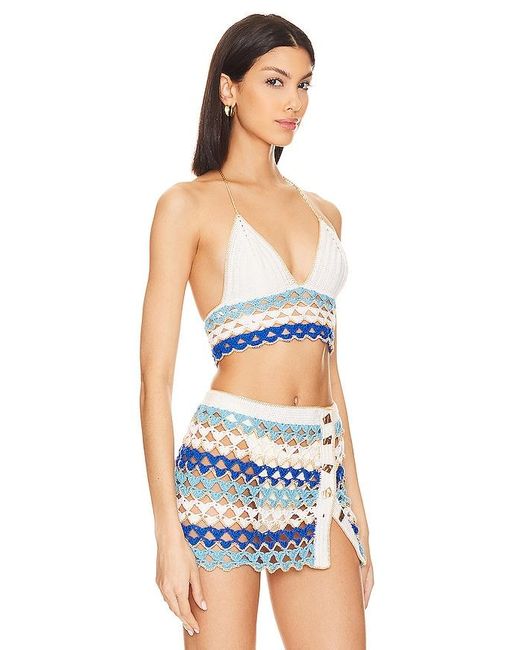 MY BEACHY SIDE White Hand Crochet Low Cut V Neck Crop Top