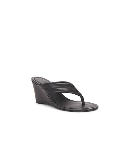 St. Agni Black Stitch Detail Thong Wedge Sandal