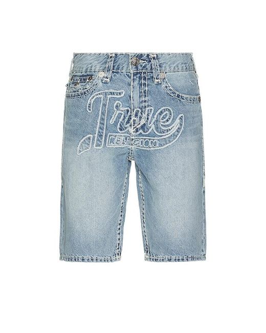 True Religion Blue Fray Graphic Bobby Super T Denim Shorts for men