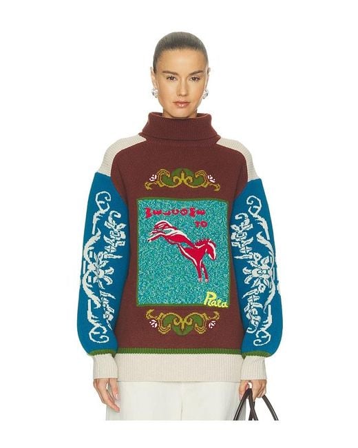ALÉMAIS Blue Lasso Patchwork Knit Sweater