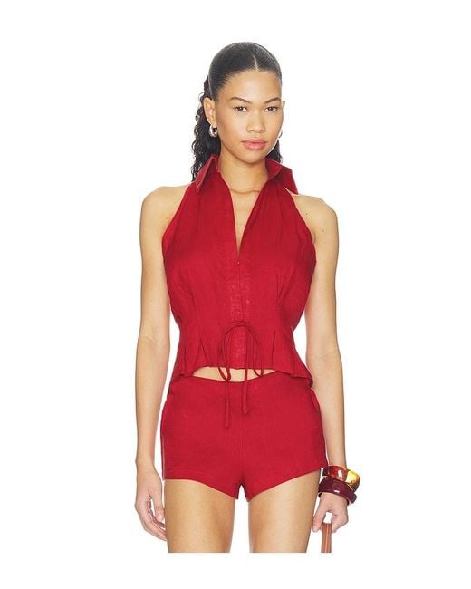 AEXAE Red Linen Sweetheart Top