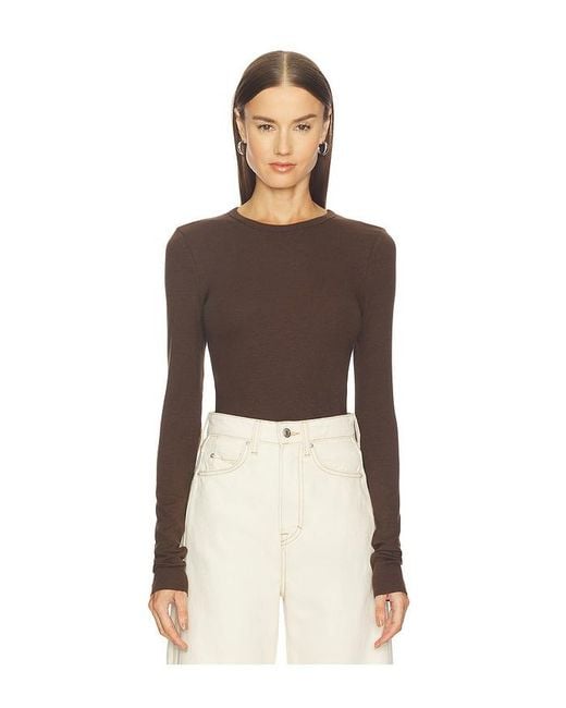 GRLFRND Brown Crew Neck Extra Long Sleeve Tee