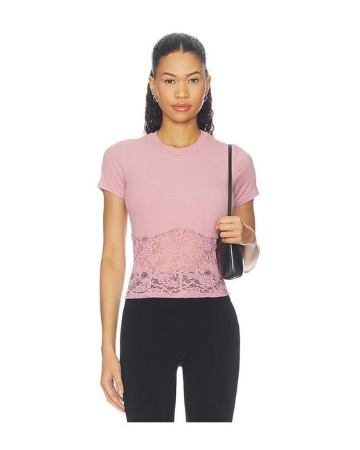 Michael Lauren Multicolor Ember Rib Lace Short Sleeve Tee