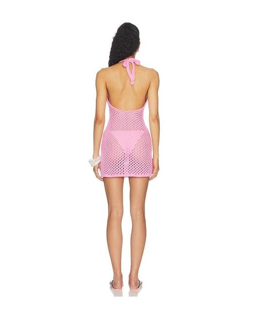 MINKPINK Pink Balmy Crochet Mini Dress