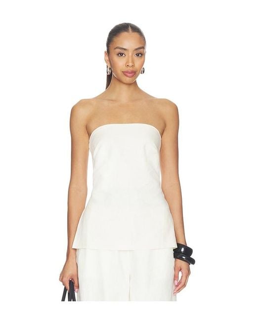 St. Agni White Strapless Rouleau Tie Top