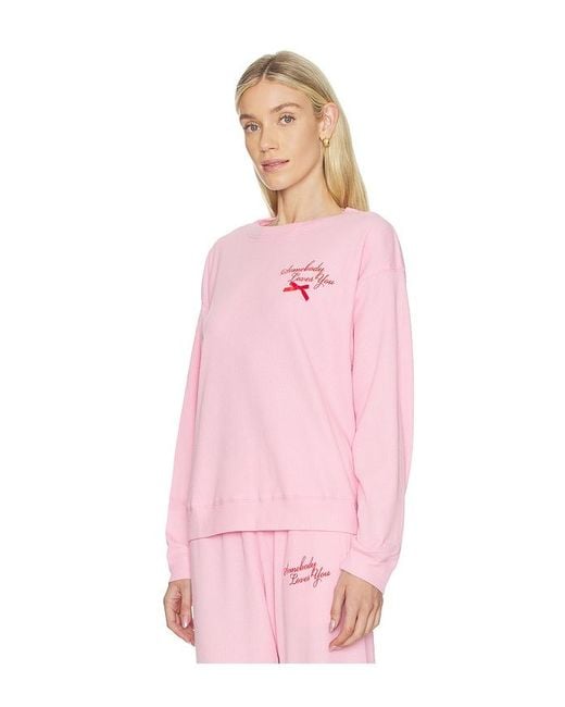 The Mayfair Group Pink Somebody Love You Waffle Crewneck Sweatshirt