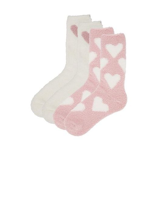 Barefoot Dreams Pink Cozychic Heart Print Sock Set