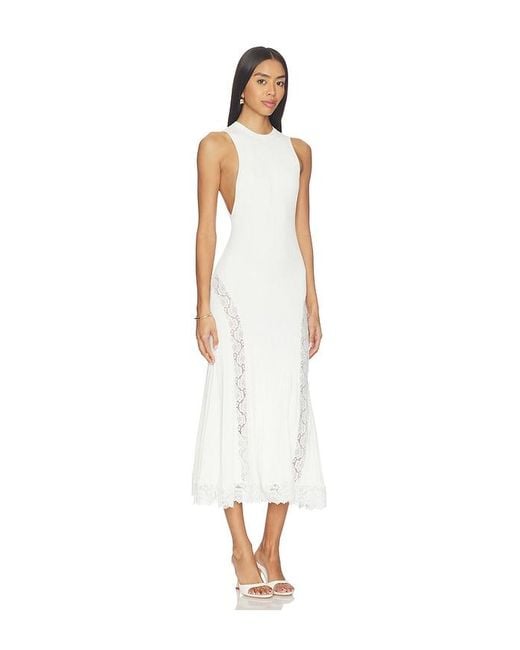 Self-Portrait White Knit Lace Insert Midi Dress