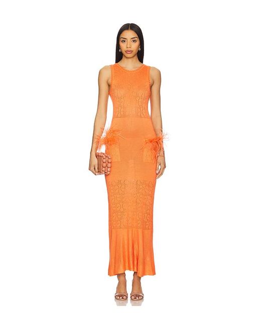 Andreeva Orange Knit Dress With Ostrich Feathers Details