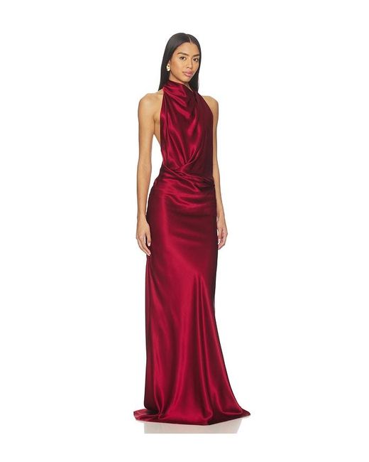 The Sei Red Halter Drape Bias Gown