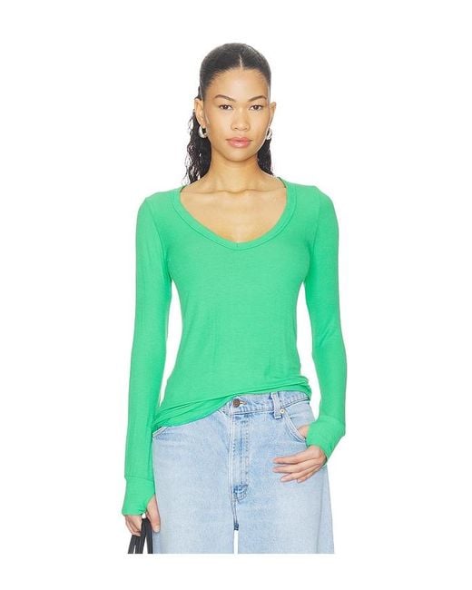 Michael Lauren Green Otis Long Sleeve Fitted V-Neck