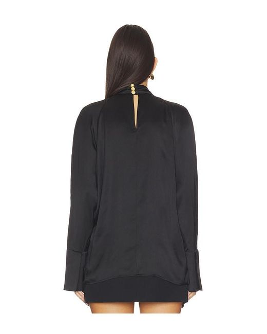 Balmain Black Draped Silk Blouse