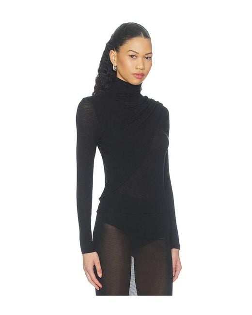Enza Costa Black Sheer Cashmere Jersey Bandana Turtleneck