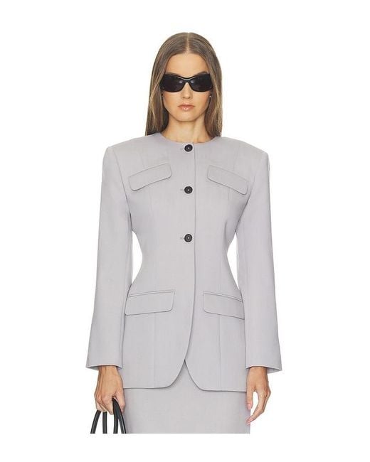 Helsa White Wool Blend Suiting Jacket With Bows