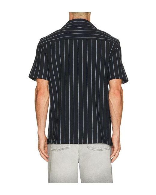 Vince Black Striped Terry Short Sleeve Cabana Shirt for men