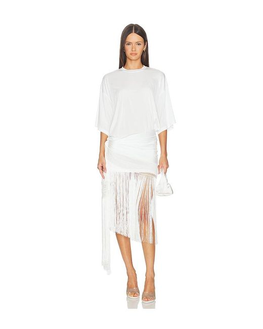 ANDAMANE White Mini-T-Shirt-Kleid Mit Fransen Azul