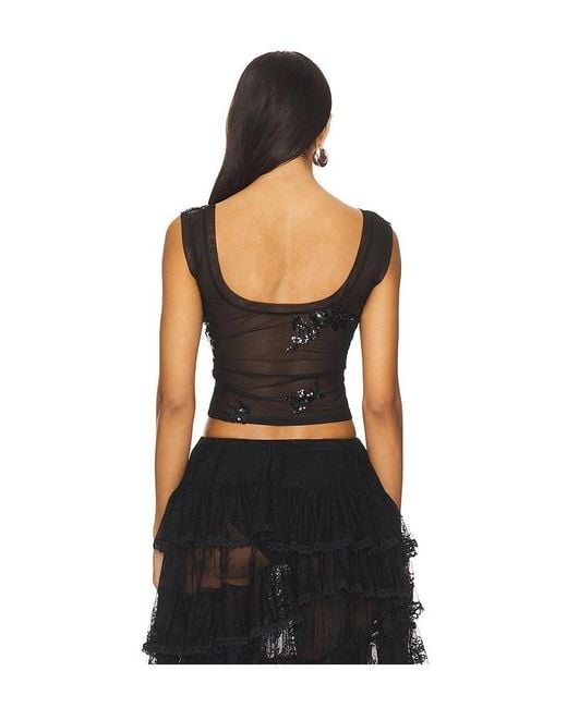 YUHAN WANG Black Floral Sequin Mesh Top