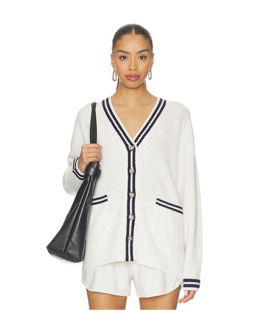 White + Warren White Cashmere Varsity Cardigan