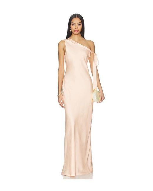 Runaway the Label Natural Viola One Shoulder Maxi Dress