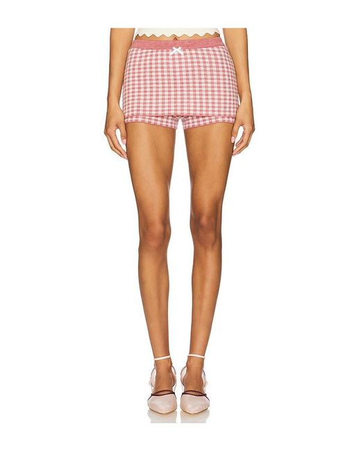 For Love & Lemons Purple Gingham Knit Skort