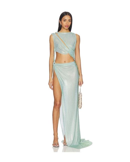 Bronx and Banco Blue Morocco Sleeveless Cutout Diamond Gown