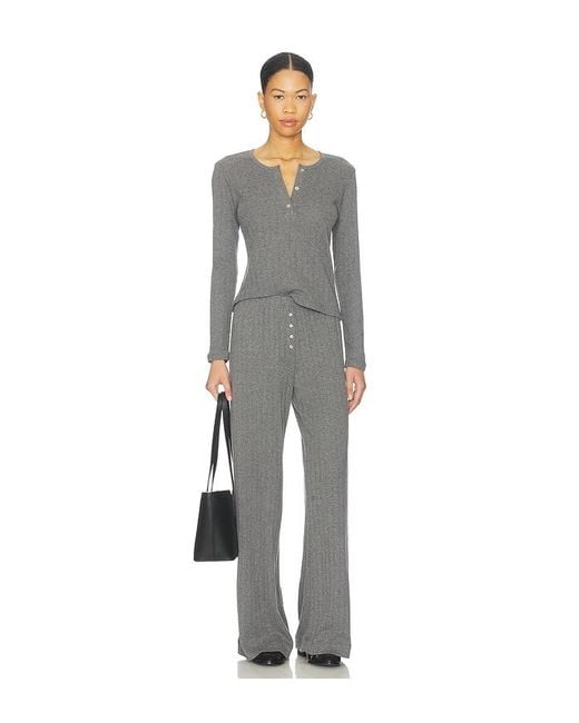 Leset Gray Pointelle Long Sleeve Henley
