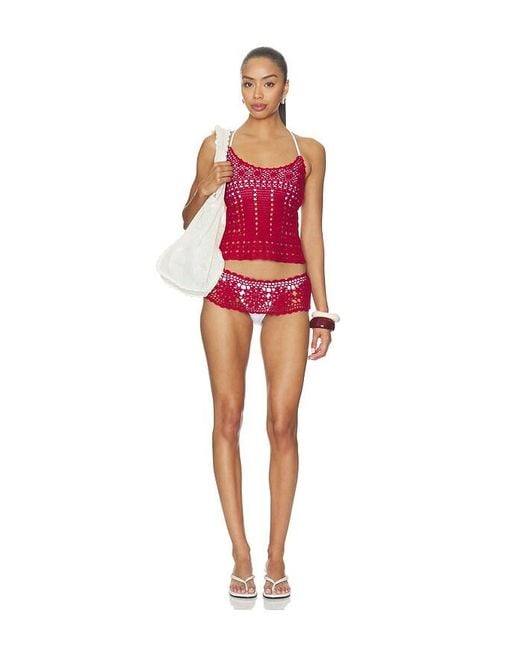 Frankie's Bikinis Red Nari Crochet Top